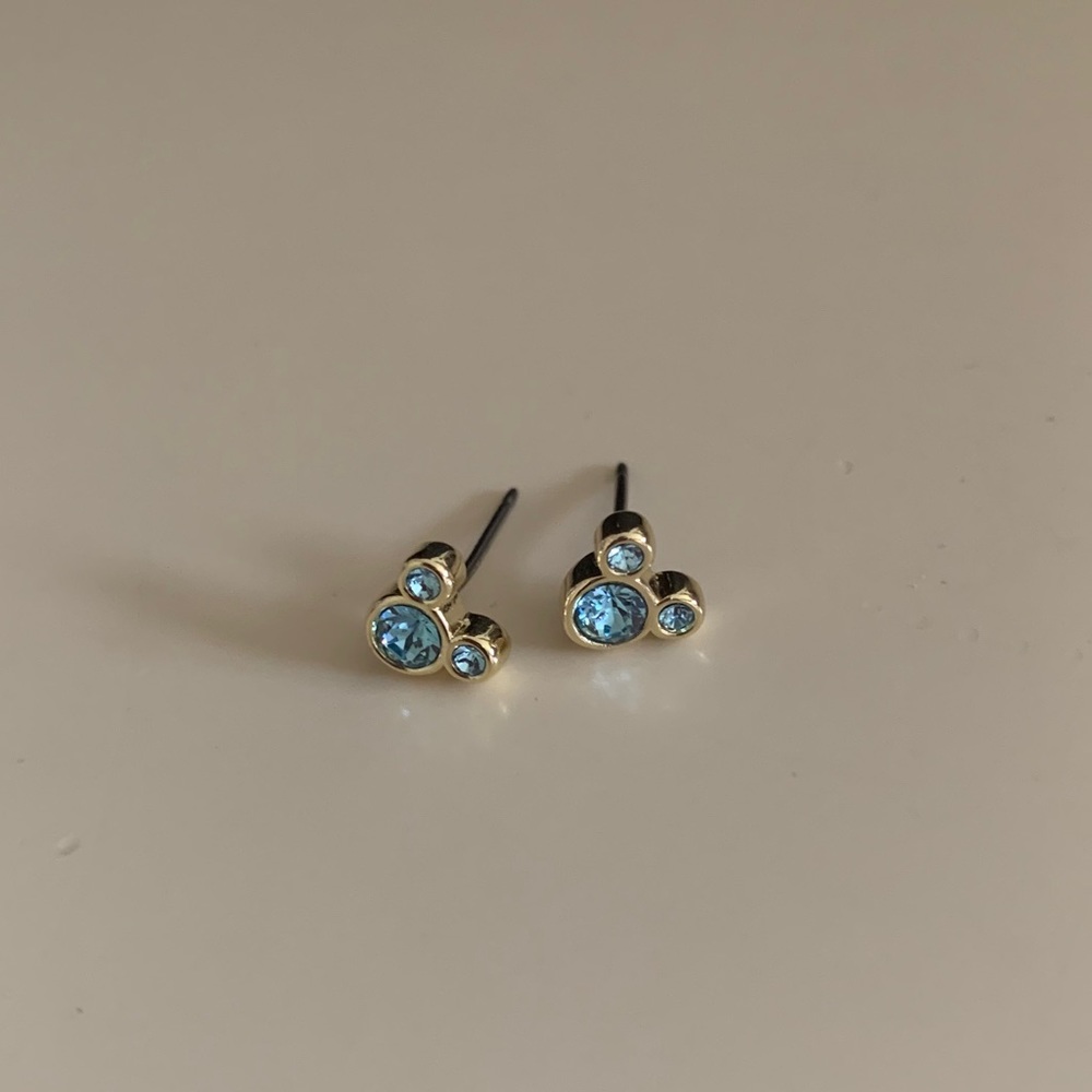 Gold Mickey Mouse Aquamarine Earrings